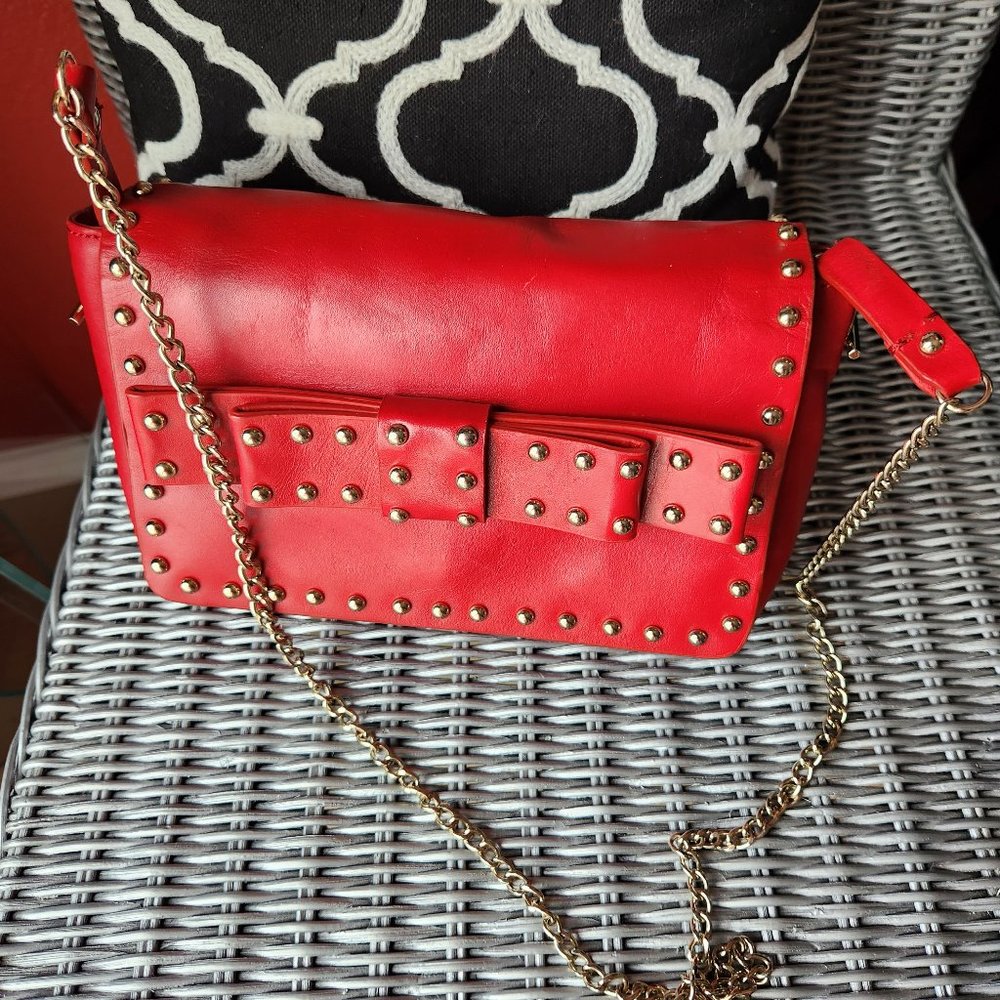 ZARA Woman STUDDED CROSSBODY ~ RED Leather ~ Sales Rep Sample ~ NEW